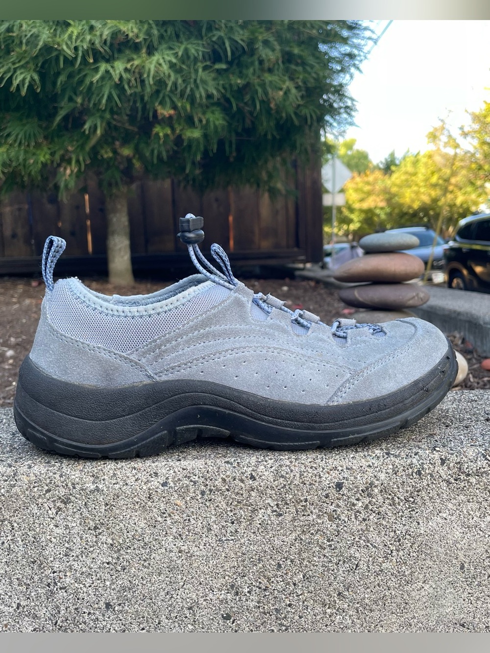Light blue LL Bean slip on suede walking/hiking shoes women’s US 8